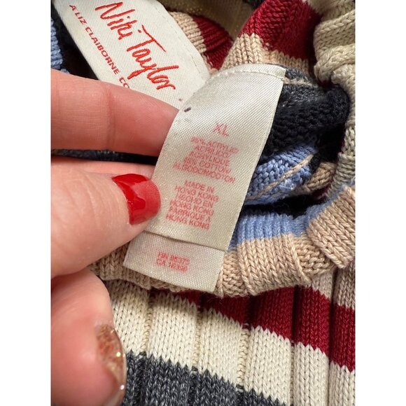 Vintage 90s Niki Taylor By Liz Claiborne Ribbed Striped Turtleneck Sweater XL Mu - Picture 6 of 7